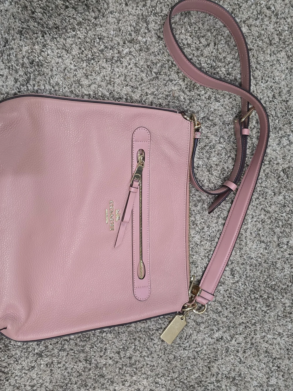 Coach Pink Pebbled Leather Shoulder Bag with Gold Hardware